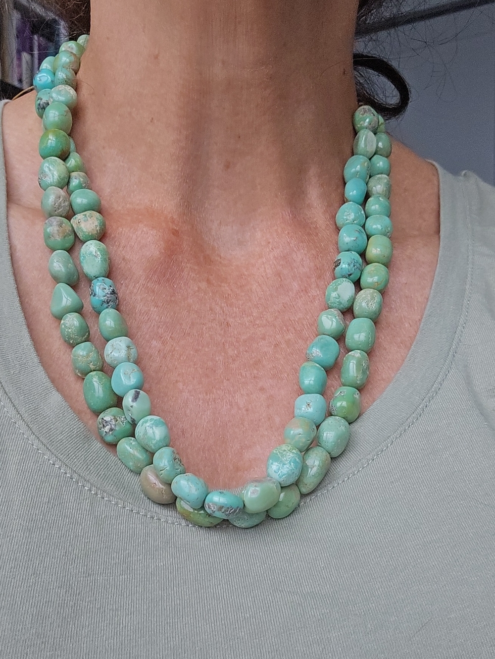 Vintage Double Strand Turquoise Beaded Nugget Necklace - Women Jewelry